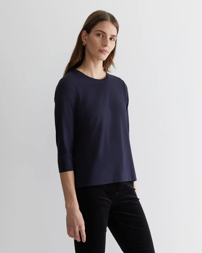 Women Sportscraft Tops and Tees Cotton Crew 3 Quarter Sleeve TShirt Navy