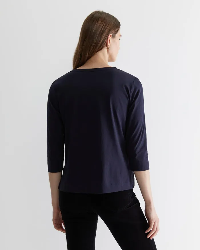 Women Sportscraft Tops and Tees Cotton Crew 3 Quarter Sleeve TShirt Navy