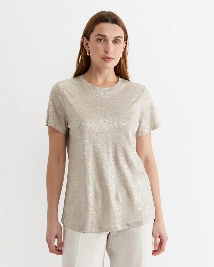 Women Sportscraft Tops and Tees Tonia Foil Linen Tee Champagne
