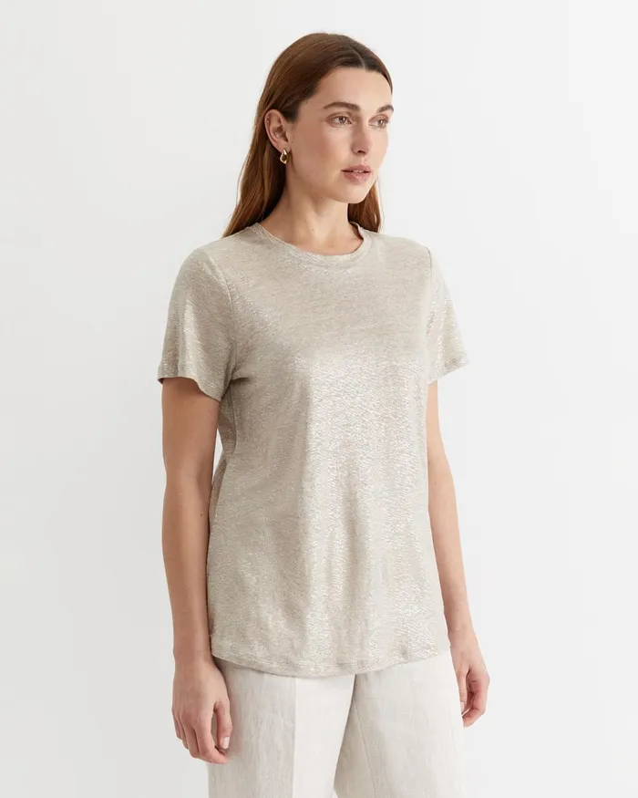 Women Sportscraft Tops and Tees Tonia Foil Linen Tee Champagne
