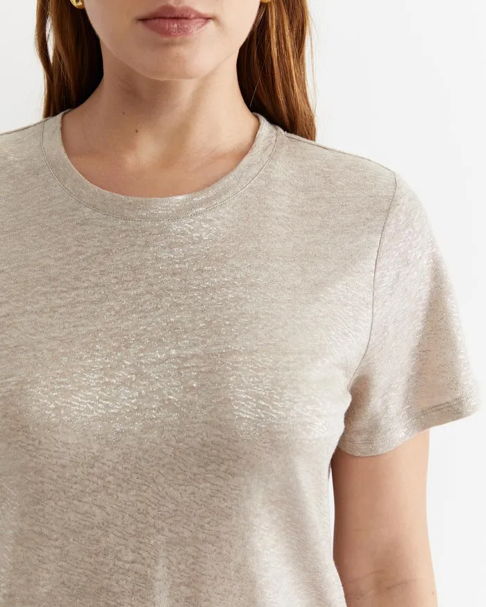 Women Sportscraft Tops and Tees Tonia Foil Linen Tee Champagne