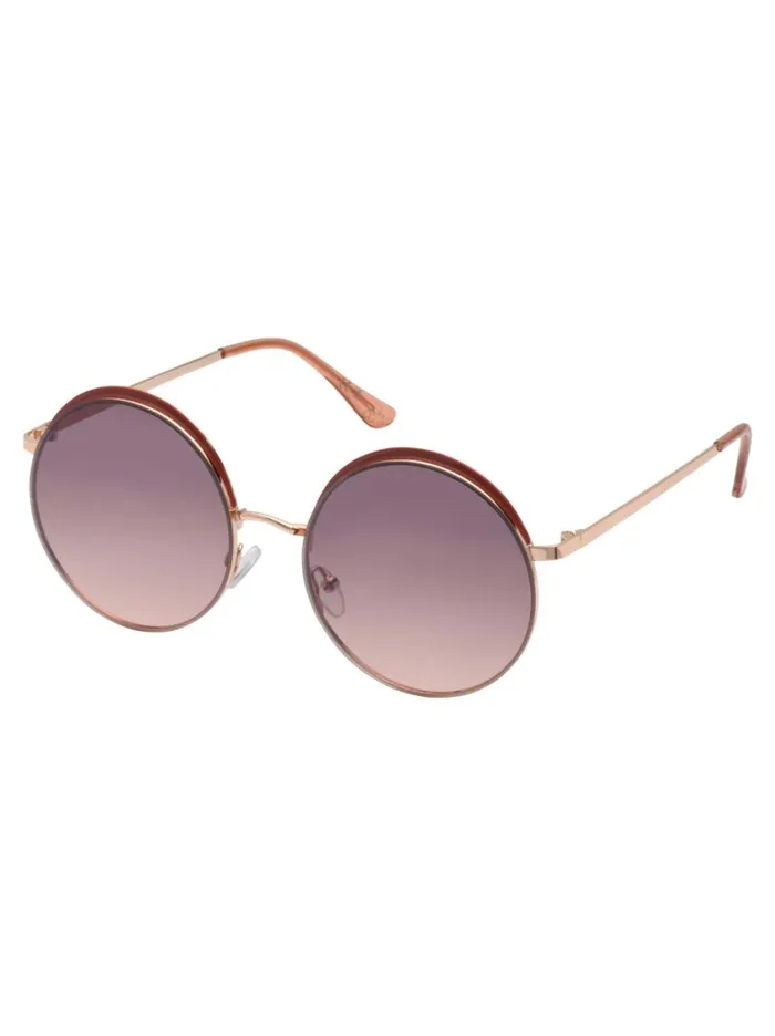 Women Sunglasses Jessica Simpson Vintage Round Metal Sunglasses In Rose Gold and Tan
