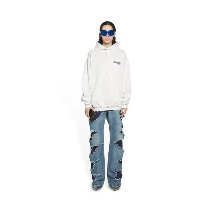 Women Sweatshirts and Hoodies Balenciaga Political Campaign Hoodie Medium Fit In White