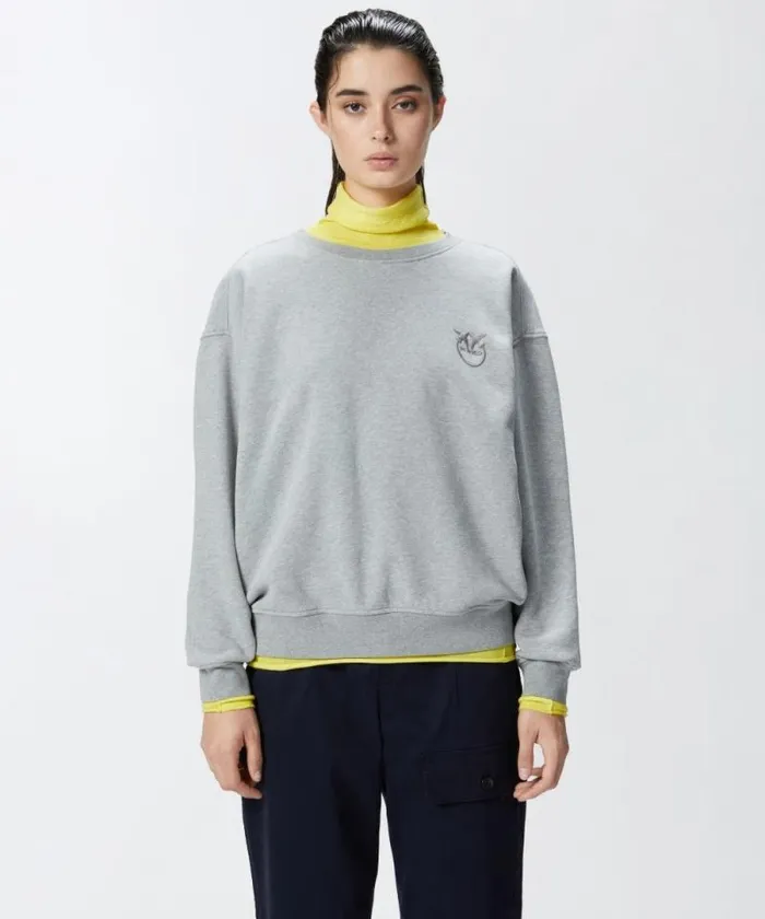 Women Sweatshirts Pinko Crewneck Sweatshirt With Embroidered Logo Drizzle Grey