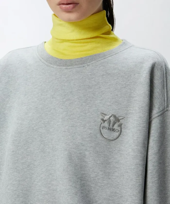 Women Sweatshirts Pinko Crewneck Sweatshirt With Embroidered Logo Drizzle Grey Women Sweatshirts Pinko Crewneck Sweatshirt With Embroidered Logo Drizzle Grey