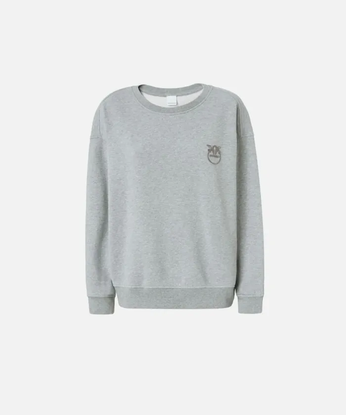 Women Sweatshirts Pinko Crewneck Sweatshirt With Embroidered Logo Drizzle Grey Women Sweatshirts Pinko Crewneck Sweatshirt With Embroidered Logo Drizzle Grey