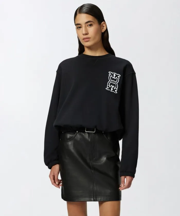 Women Sweatshirts Pinko Crewneck Sweatshirt With Love Birds Monogram Patch Limo Black