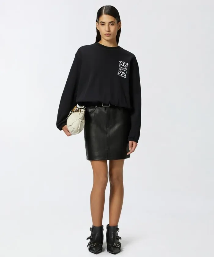 Women Sweatshirts Pinko Crewneck Sweatshirt With Love Birds Monogram Patch Limo Black Women Sweatshirts Pinko Crewneck Sweatshirt With Love Birds Monogram Patch Limo Black
