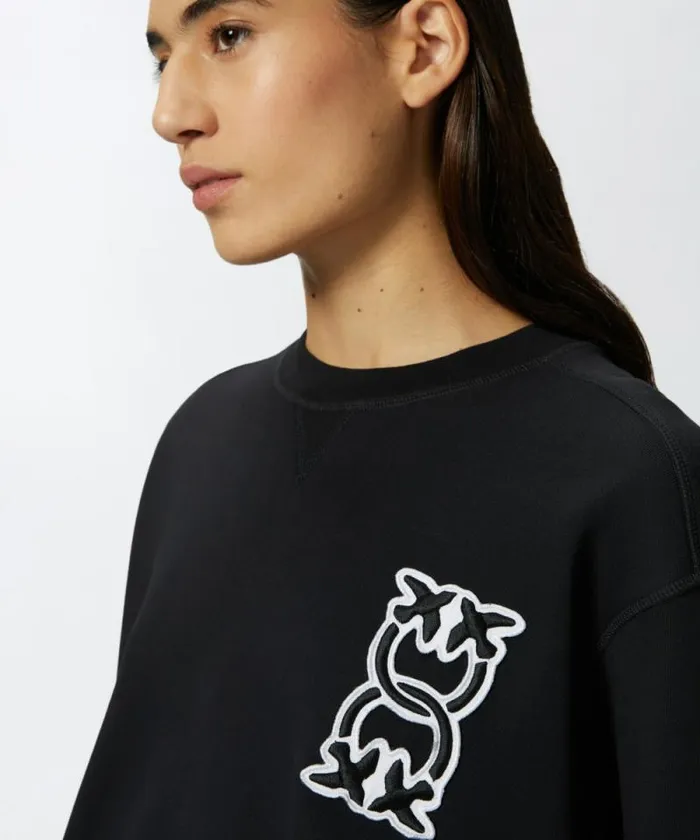 Women Sweatshirts Pinko Crewneck Sweatshirt With Love Birds Monogram Patch Limo Black Women Sweatshirts Pinko Crewneck Sweatshirt With Love Birds Monogram Patch Limo Black