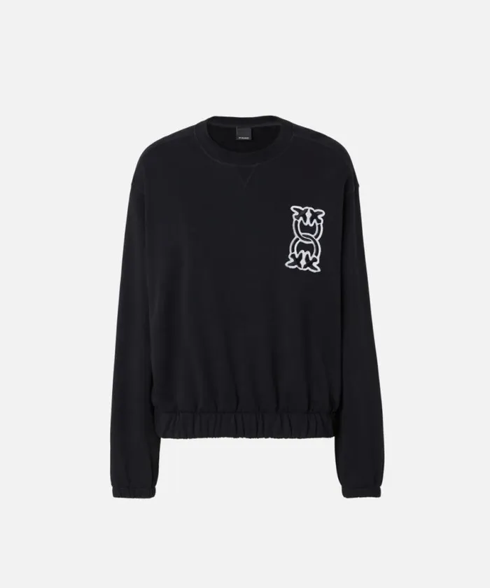 Women Sweatshirts Pinko Crewneck Sweatshirt With Love Birds Monogram Patch Limo Black Women Sweatshirts Pinko Crewneck Sweatshirt With Love Birds Monogram Patch Limo Black