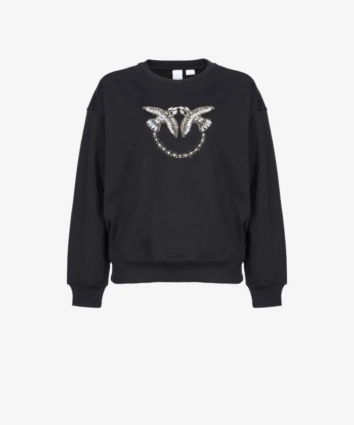 Women Sweatshirts Pinko Sweatshirt With Love Birds Embroidery Limo Black