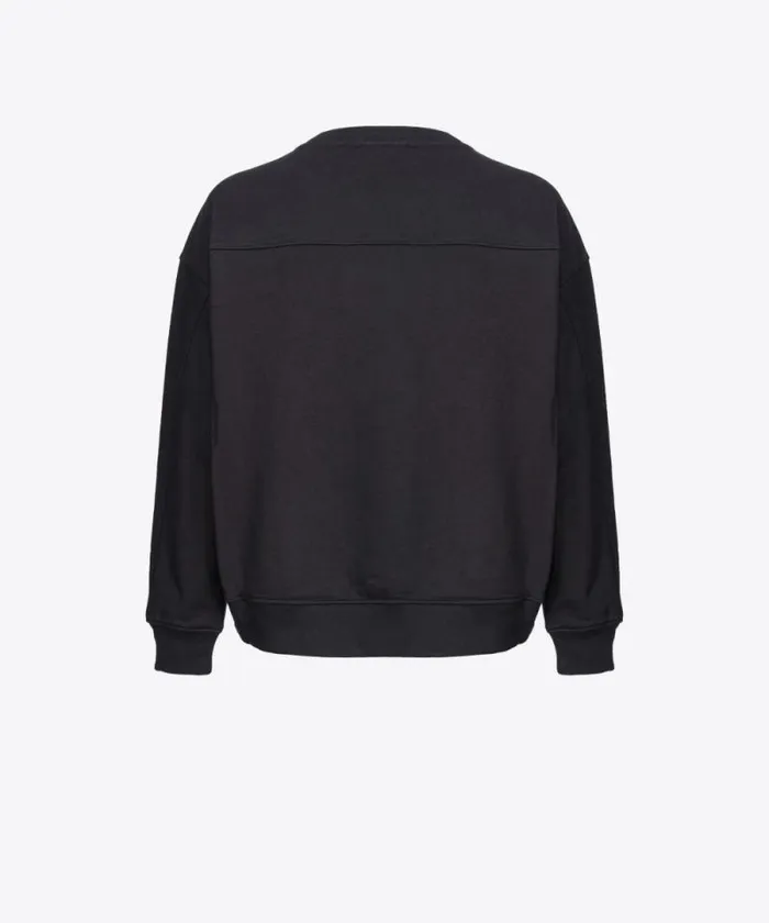 Women Sweatshirts Pinko Sweatshirt With Love Birds Embroidery Limo Black Women Sweatshirts Pinko Sweatshirt With Love Birds Embroidery Limo Black