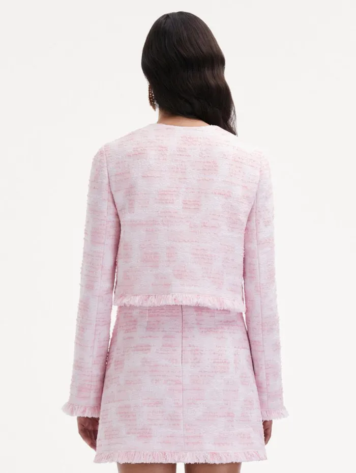 Women Textured Tweed Jacket White Pink Oscar De La Renta Jackets and Coats Women Textured Tweed Jacket White Pink Oscar De La Renta Jackets and Coats