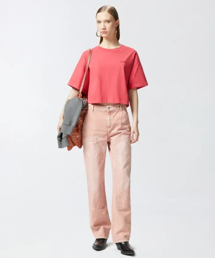 Women Topwear Pinko Cropped Tshirt With Embroidered Logo Redtomato Sauce Women Topwear Pinko Cropped Tshirt With Embroidered Logo Redtomato Sauce