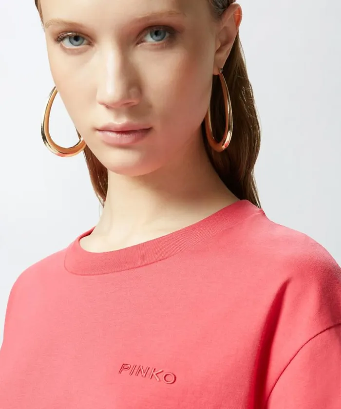 Women Topwear Pinko Cropped Tshirt With Embroidered Logo Redtomato Sauce Women Topwear Pinko Cropped Tshirt With Embroidered Logo Redtomato Sauce