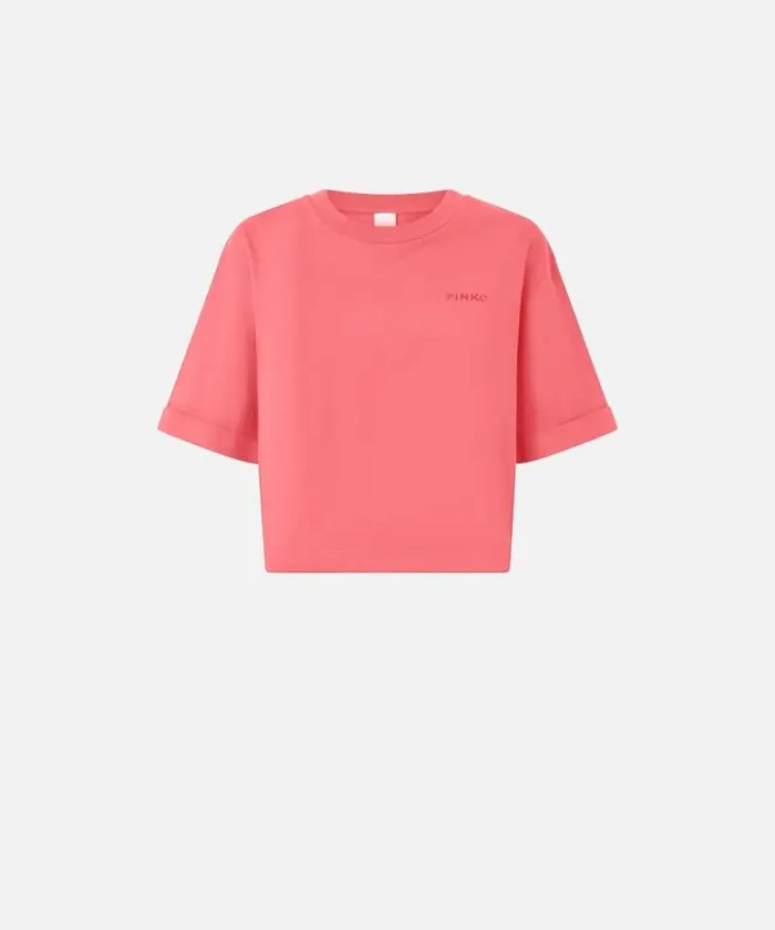 Women Topwear Pinko Cropped Tshirt With Embroidered Logo Redtomato Sauce Women Topwear Pinko Cropped Tshirt With Embroidered Logo Redtomato Sauce
