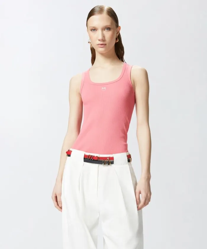 Women Topwear Pinko Ribbed Vest Top With Birds Logo Sunny Coral