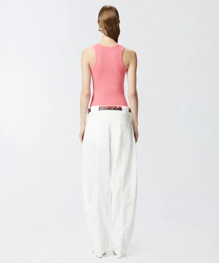 Women Topwear Pinko Ribbed Vest Top With Birds Logo Sunny Coral Women Topwear Pinko Ribbed Vest Top With Birds Logo Sunny Coral