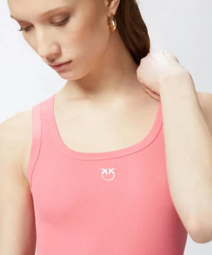 Women Topwear Pinko Ribbed Vest Top With Birds Logo Sunny Coral Women Topwear Pinko Ribbed Vest Top With Birds Logo Sunny Coral