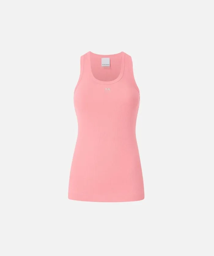 Women Topwear Pinko Ribbed Vest Top With Birds Logo Sunny Coral Women Topwear Pinko Ribbed Vest Top With Birds Logo Sunny Coral