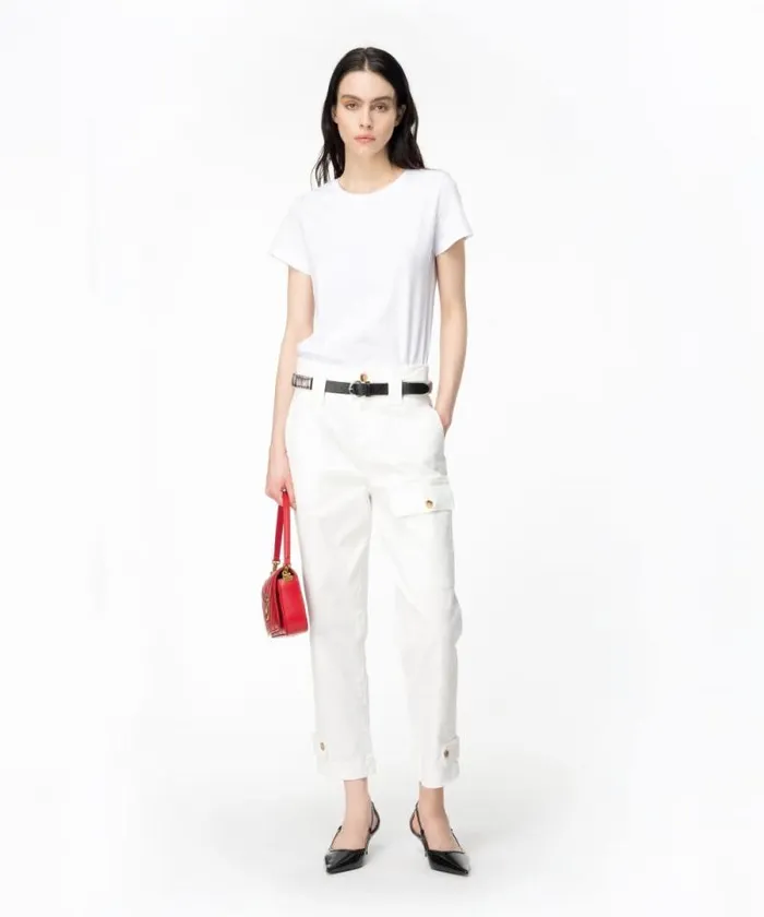 Women Topwear Pinko Tshirt With Love Birds Embroidery Bright White