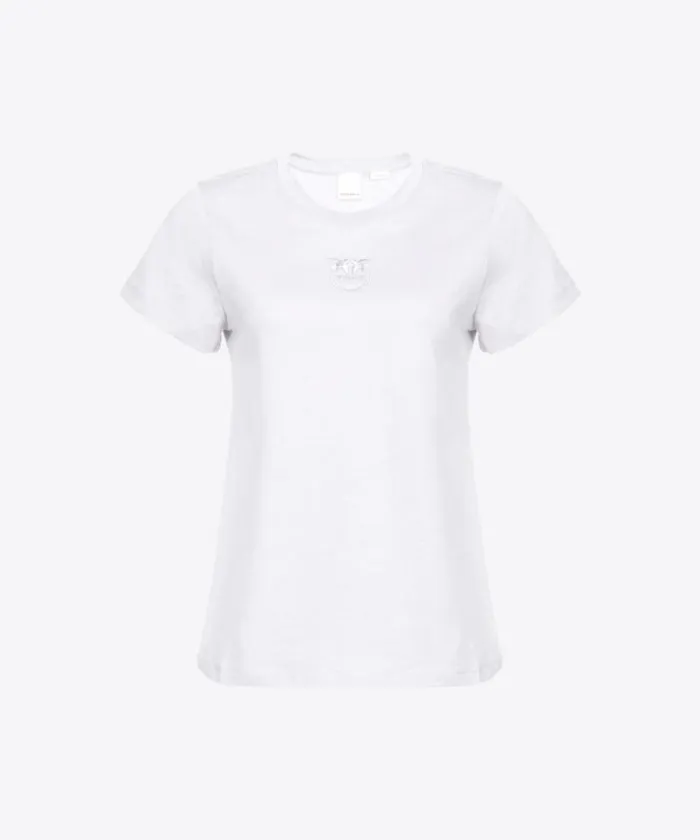 Women Topwear Pinko Tshirt With Love Birds Embroidery Bright White Women Topwear Pinko Tshirt With Love Birds Embroidery Bright White