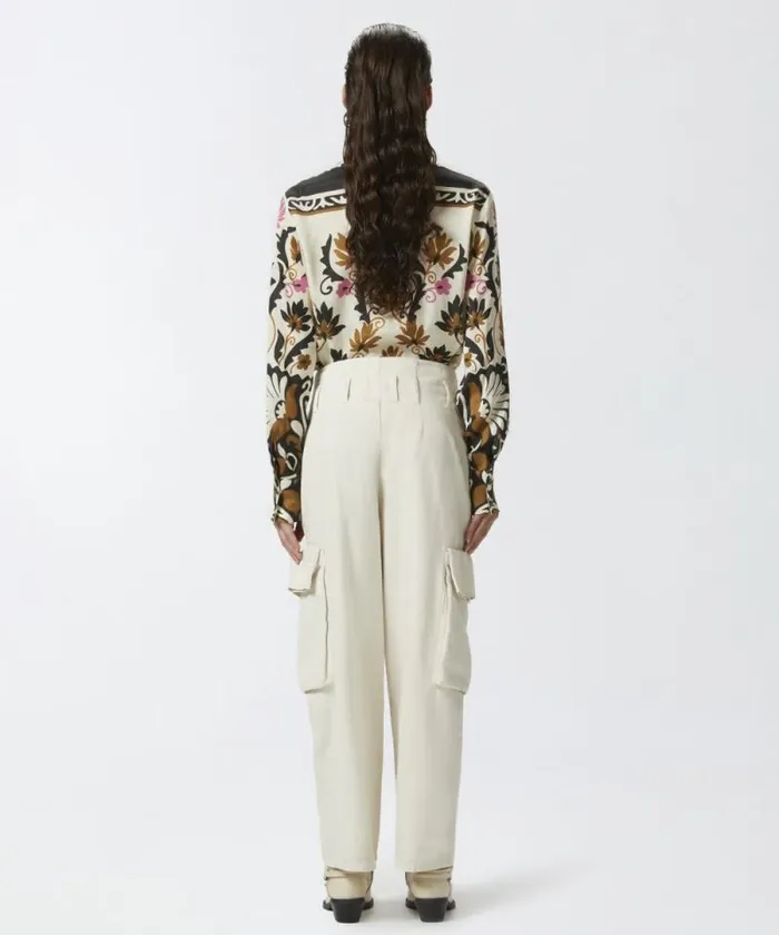 Women Trousers Pinko Oversize Cargo Trousers With Belt Milk White Women Trousers Pinko Oversize Cargo Trousers With Belt Milk White
