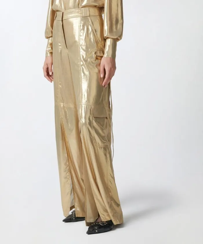Women Trousers Pinko Wideleg Golden Cargo Trousers Beigegold Women Trousers Pinko Wideleg Golden Cargo Trousers Beigegold
