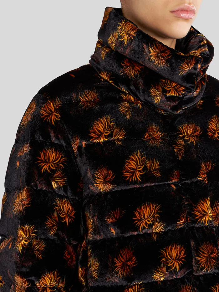 Women Velvet Down Jacket With Dahlias Etro Coats And Outerwear