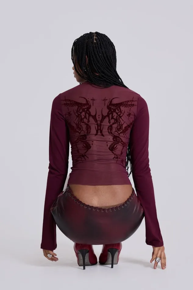 Women Wine Wings Mesh Top Jaded London Long Sleeve Tops